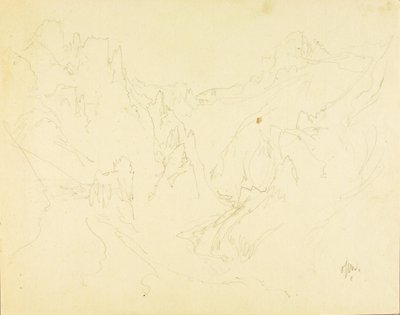Terénní náčrtek Skalnatého kaňonu od Thomas Moran