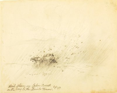 Bouře s krupobitím na Cabin Creek na cestě k Ďáblově věži od Thomas Moran