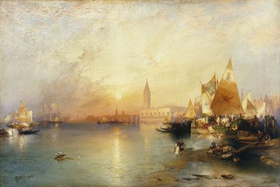 Západ slunce, Benátky; Santa Maria a vévodský palác, 1902 od Thomas Moran