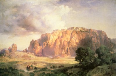 Pueblo of Acoma, Nové Mexiko (olej na plátně) od Thomas Moran