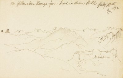 Yellowstonské pohoří z Mrtvého indiánského vrchu od Thomas Moran