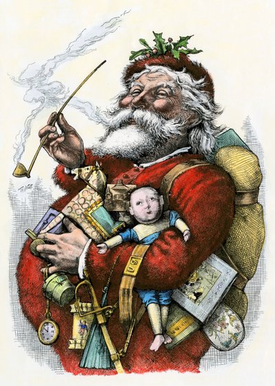 Pere Noel (Santa Claus) s hračkami v náručí od Thomas Nast