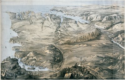 Panoramatický pohled na opevnění spojeneckých armád Anglie a Francie před Sebastopolem (litografie, tónovaná) od Thomas Packer