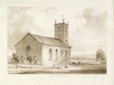 (Dolní) Gornal Church: sépiová kresba od Thomas Peploe Wood