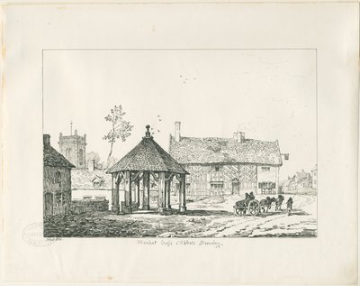 Abbots Bromley - Tudor Market Cross and House: kresba perem a tuší od Thomas Peploe Wood
