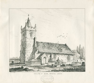 Acton Trussell Church: kresba perem a tuší, 1838 od Thomas Peploe Wood