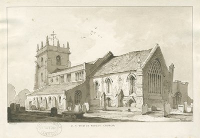 Audley Church: sépiová kresba od Thomas Peploe Wood