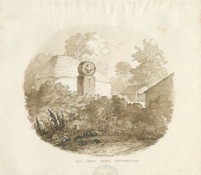 Biddulph - "Červený kříž": sépiová kresba od Thomas Peploe Wood