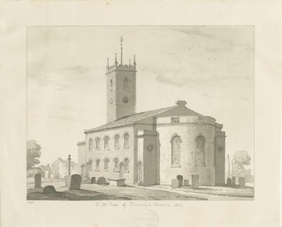 Bloxwich Church: sépiová kresba, 1837 od Thomas Peploe Wood