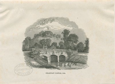 Chartley Castle [Hall]: dřevoryt (vinětace) od Thomas Peploe Wood