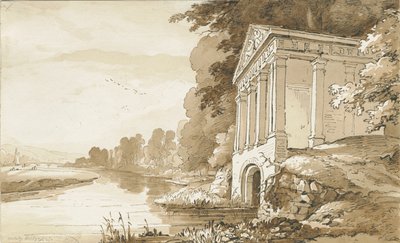 Colwich - Temple near Wolseley Bridge: sépiová kresba, nd [1837-1838] (kresba) od Thomas Peploe Wood