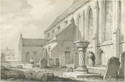 Colwich Church: sépiová kresba od Thomas Peploe Wood