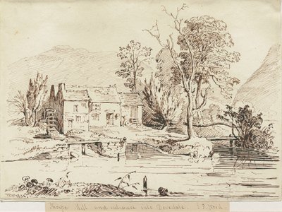 Dovedale - Thorpe Mill: kresba perem a sépií od Thomas Peploe Wood