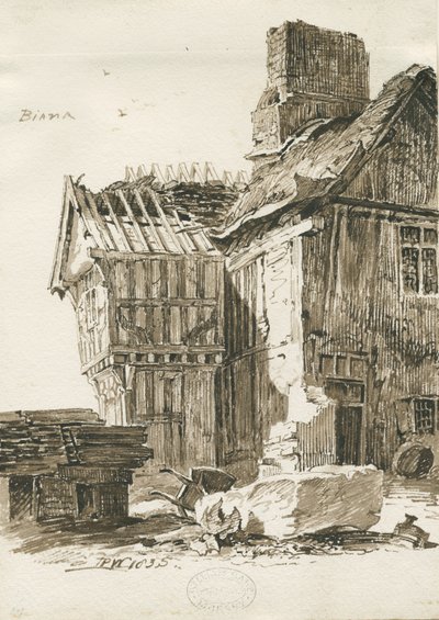 Eccleshall - Biana Hall: sépiová kresba perem, 1835 od Thomas Peploe Wood
