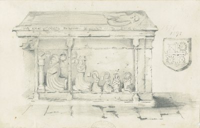 Eccleshall Church – Hrobka biskupa Benthama: kresba tužkou, nd [1817-1845] od Thomas Peploe Wood