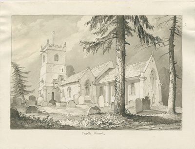 Enville Church: sépiová kresba, 1837 od Thomas Peploe Wood
