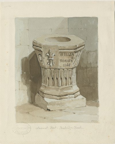 Font v kostele Penkridge: akvarel, ndc 1836] (malba) od Thomas Peploe Wood