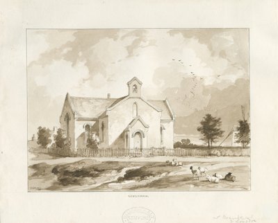 Gentleshaw Church: sépiová kresba od Thomas Peploe Wood