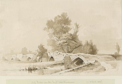Handsacre - Old High Bridge: sépiová kresba, 1839 od Thomas Peploe Wood