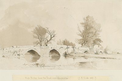 Handsacre - Old High Bridge: sépie lavírovaná kresba od Thomas Peploe Wood