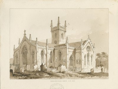 Handsworth Church: sépiová kresba od Thomas Peploe Wood