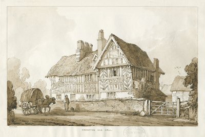 Haughton - Old Hall: sépiová kresba, 1838 od Thomas Peploe Wood