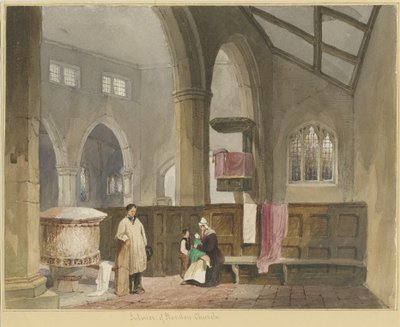Interiér Standon Church: malba akvarelem a [? polovina 19. století] od Thomas Peploe Wood