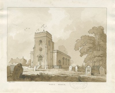Keele Church: sépiová kresba od Thomas Peploe Wood