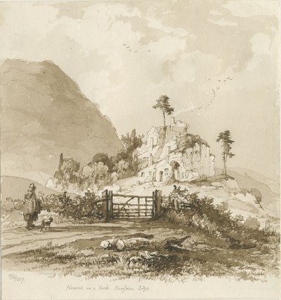 Kinver Edge: sépiová kresba, 1837 od Thomas Peploe Wood