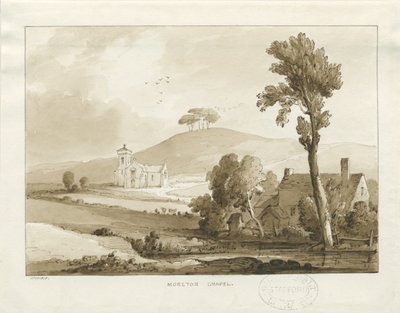 Moreton Chapel: sépiová lavírovaná kresba, 1838 od Thomas Peploe Wood