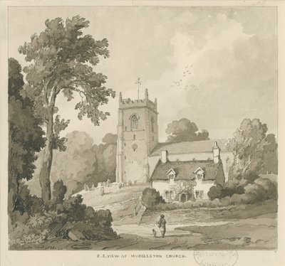 Mucklestone Church: sépie lavírovaná kresba od Thomas Peploe Wood