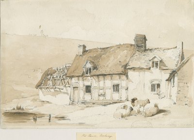 Norbury Village - Staré domy: sépiová kresba od Thomas Peploe Wood