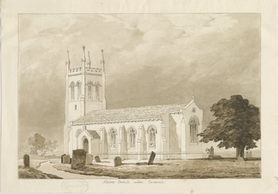 Norton Canes Church: sépiová lavírovaná kresba od Thomas Peploe Wood