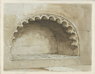 Penkridge Church - Monument in South Wall: malba vodovými barvami, nd [1817-1845] (malba) od Thomas Peploe Wood