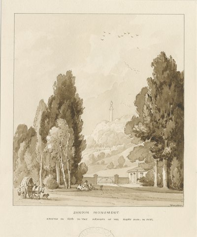 Sandon - Památník Williama Pitta: sépiová lavírovaná kresba, 1838 od Thomas Peploe Wood