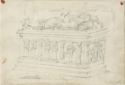 Seighford Church – Hrob Williama a Mercy Bowyerových: kresba tužkou od Thomas Peploe Wood