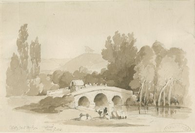 Stafford - Hollyford Bridge, Milford: sépiová kresba, 7. června 1838 (kresba) od Thomas Peploe Wood