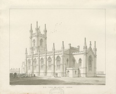 Kostel Stoke-upon-Trent [Nové]: sépiová kresba od Thomas Peploe Wood