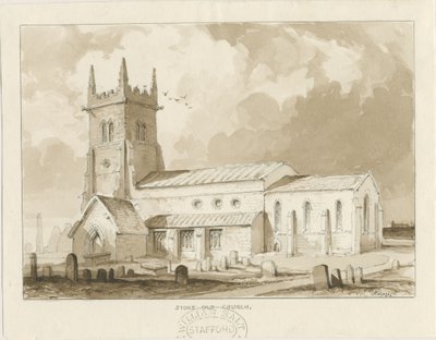 Kostel Stoke-upon-Trent [starý]: sépiová kresba, 1841 od Thomas Peploe Wood