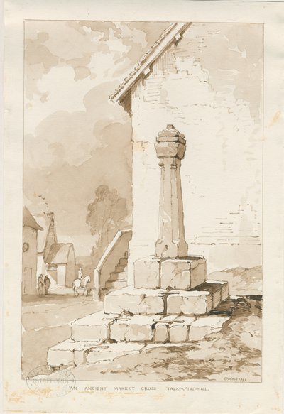 Talke - Ancient Market Cross: sépiová kresba od Thomas Peploe Wood
