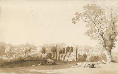 Tettenhall - Pohled do dálky z jihovýchodu: kresba tužkou a lavírováním, 30. srpna 1837 od Thomas Peploe Wood