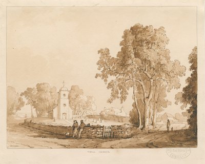 Tixall Church: červená-sépiová kresba, 1837 od Thomas Peploe Wood