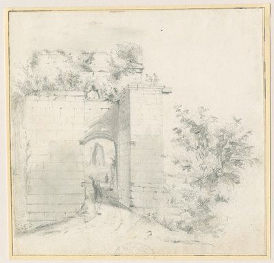 Hrad Tutbury - Vstupní brána: kresba tužkou, nd [?19. století] (kresba) od Thomas Peploe Wood