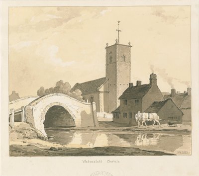 Wednesfield Church and Bridge: sépiová kresba, 1837 od Thomas Peploe Wood
