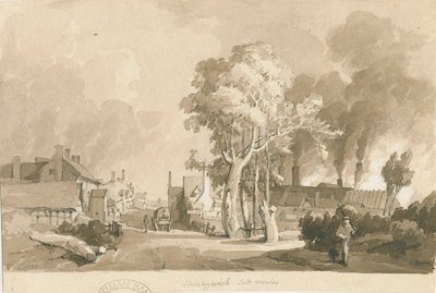 Weston-on-Trent - Shirleywich Saltworks: sépiová kresba, 1838 od Thomas Peploe Wood