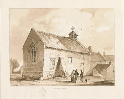 Wheaton Aston Chapel: sépiová lavírovaná kresba, 1841 od Thomas Peploe Wood