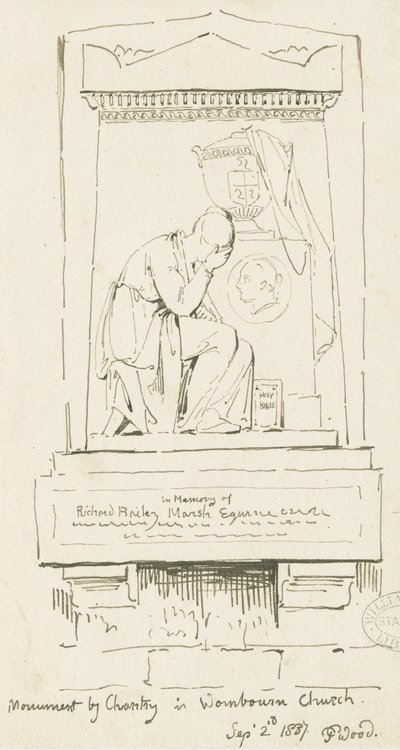 Wombourne Church – Monument to Richard Bailey Marsh: kresba perem a sépií, 2. září 1837 (kresba) od Thomas Peploe Wood
