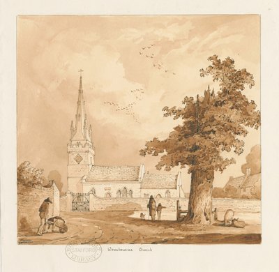 Wombourne Church: sépie kresba od Thomas Peploe Wood