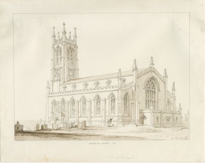 Wordsley Church: sépiová kresba od Thomas Peploe Wood
