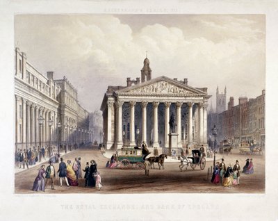 Royal Exchange a Bank of England vlevo, Londýn, 1851 od Thomas Picken